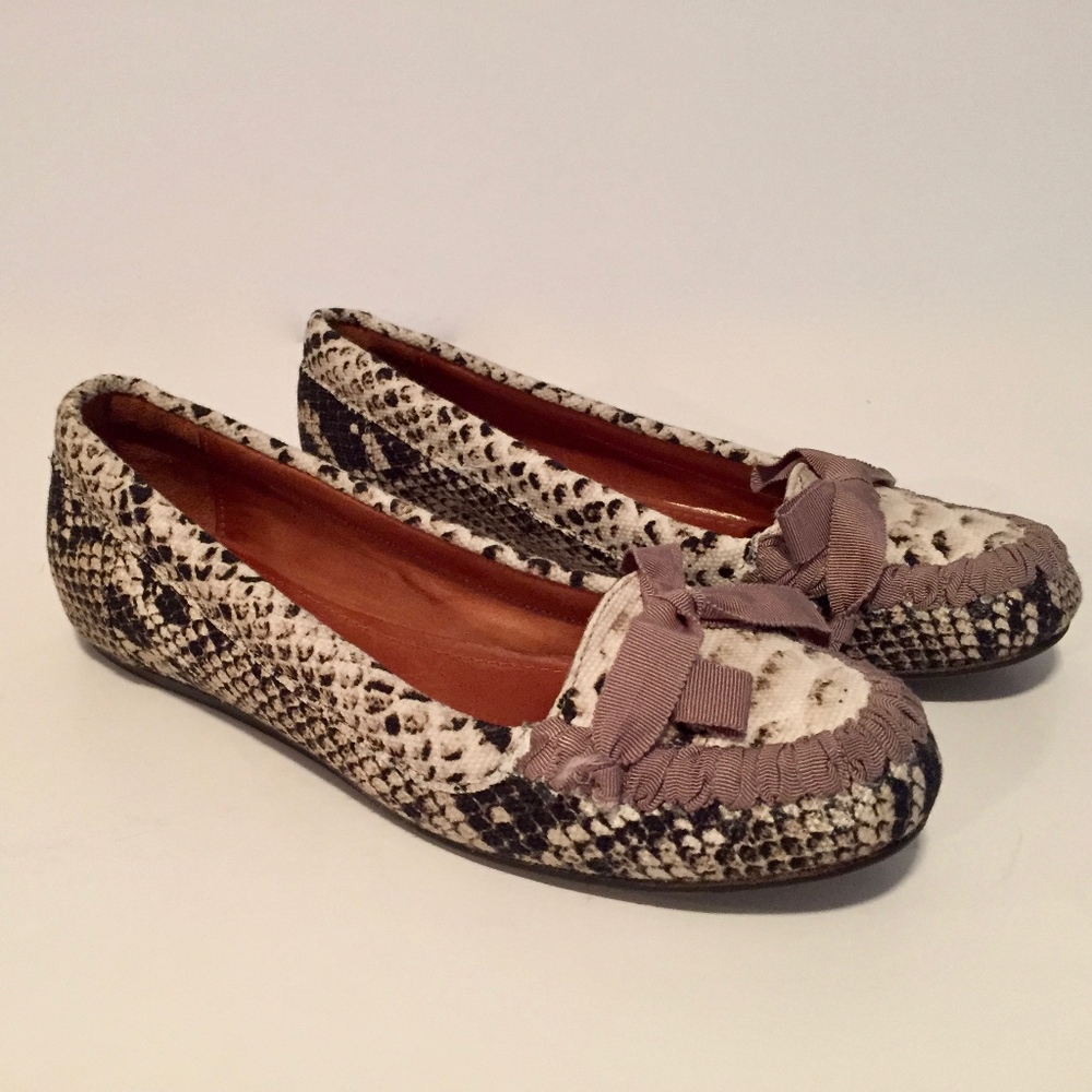 Rare Lanvin Snake-Print Cotton Canvas Moccasins
